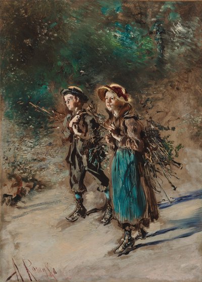 Enfants avec du bois de chauffage - Anton Romako